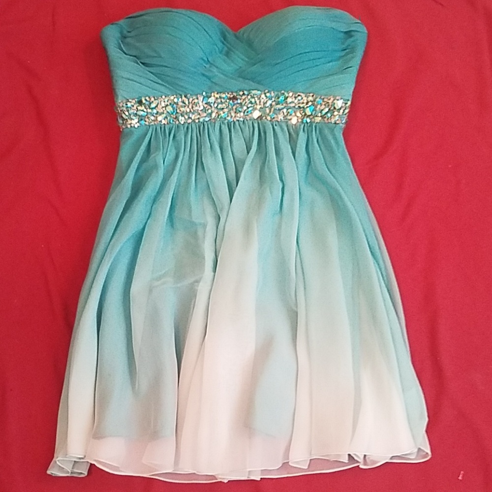 Turquoise  strapless homecoming dress